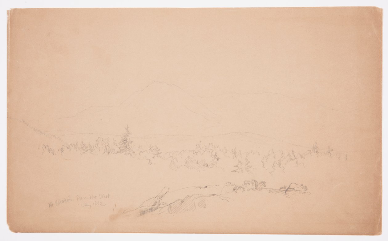 Teckning, "Mount Katahdin från väster" [Blick västerut mot Mount Katahdin], augusti 1852 av Frederic Edwin Church