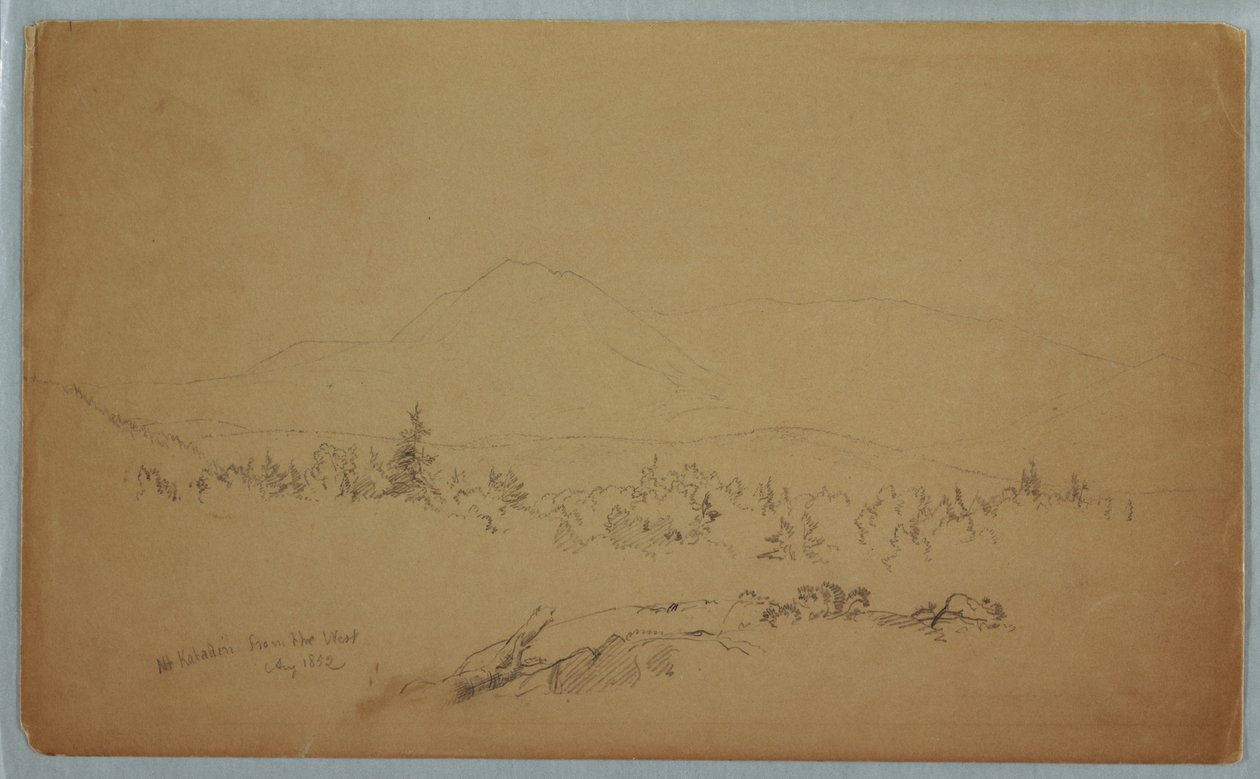 Teckning, "Mount Katahdin från väster" [Blick västerut mot Mount Katahdin], augusti 1852 av Frederic Edwin Church