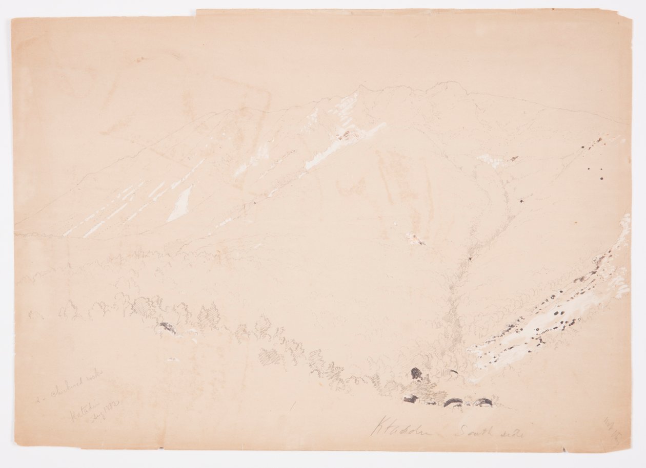 Teckning, Mount Katahdin, sett från söder, augusti 1852 av Frederic Edwin Church