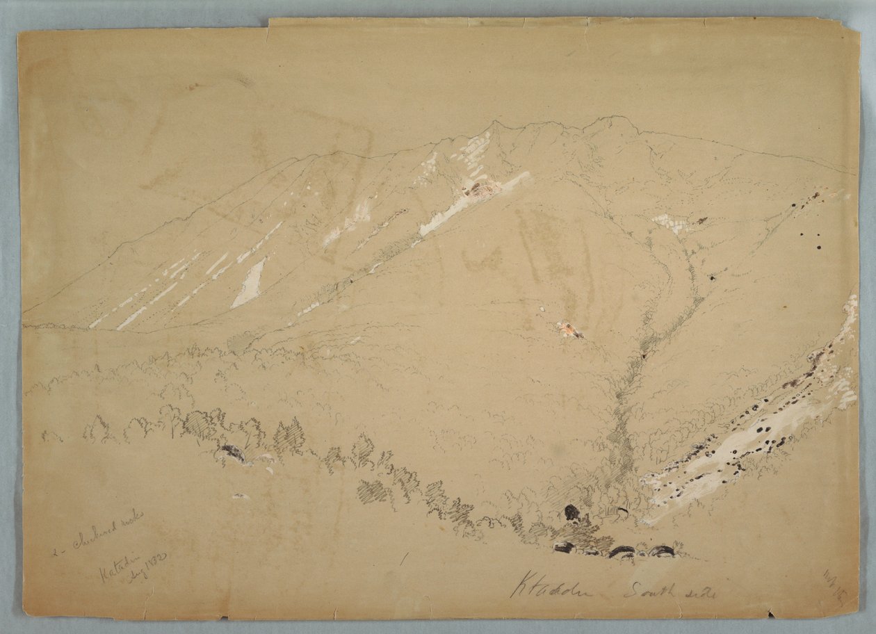 Teckning, Mount Katahdin, sett från söder, augusti 1852 av Frederic Edwin Church