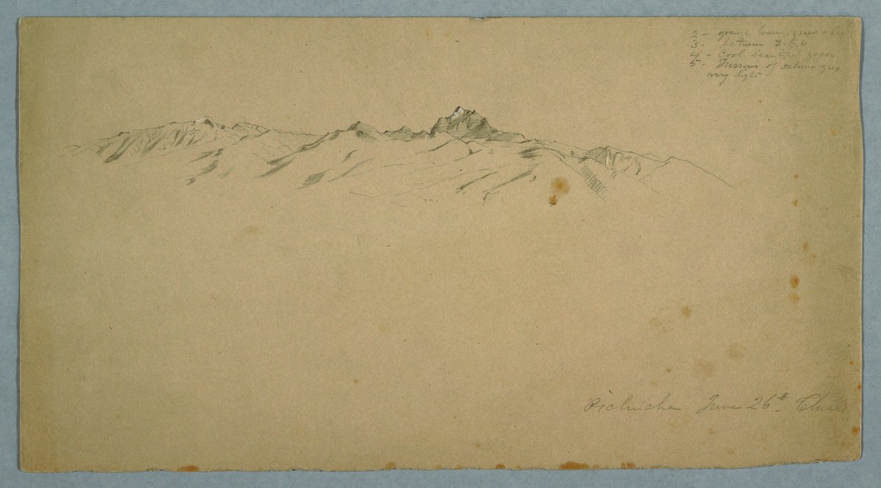 Ritning, berget Pichincha från Chillo, Ecuador, 26 juni 1857 av Frederic Edwin Church