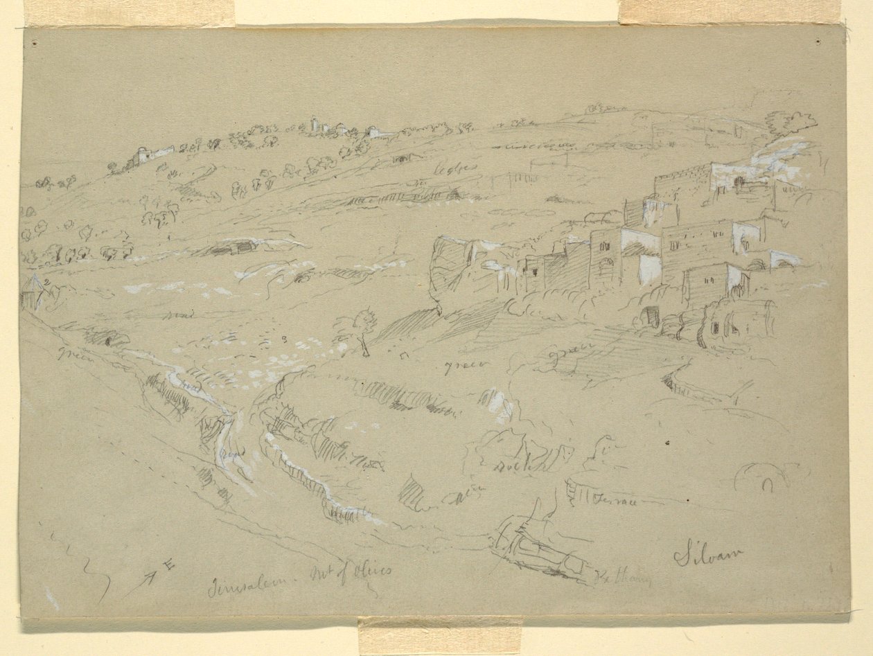 Teckning, Olivberget, Betania, Siloam och Jerusalem, Palestina [Betania och Silwan, Östra Jerusalem och Jerusalem, Israel], 7 och 10 februari 1868 av Frederic Edwin Church