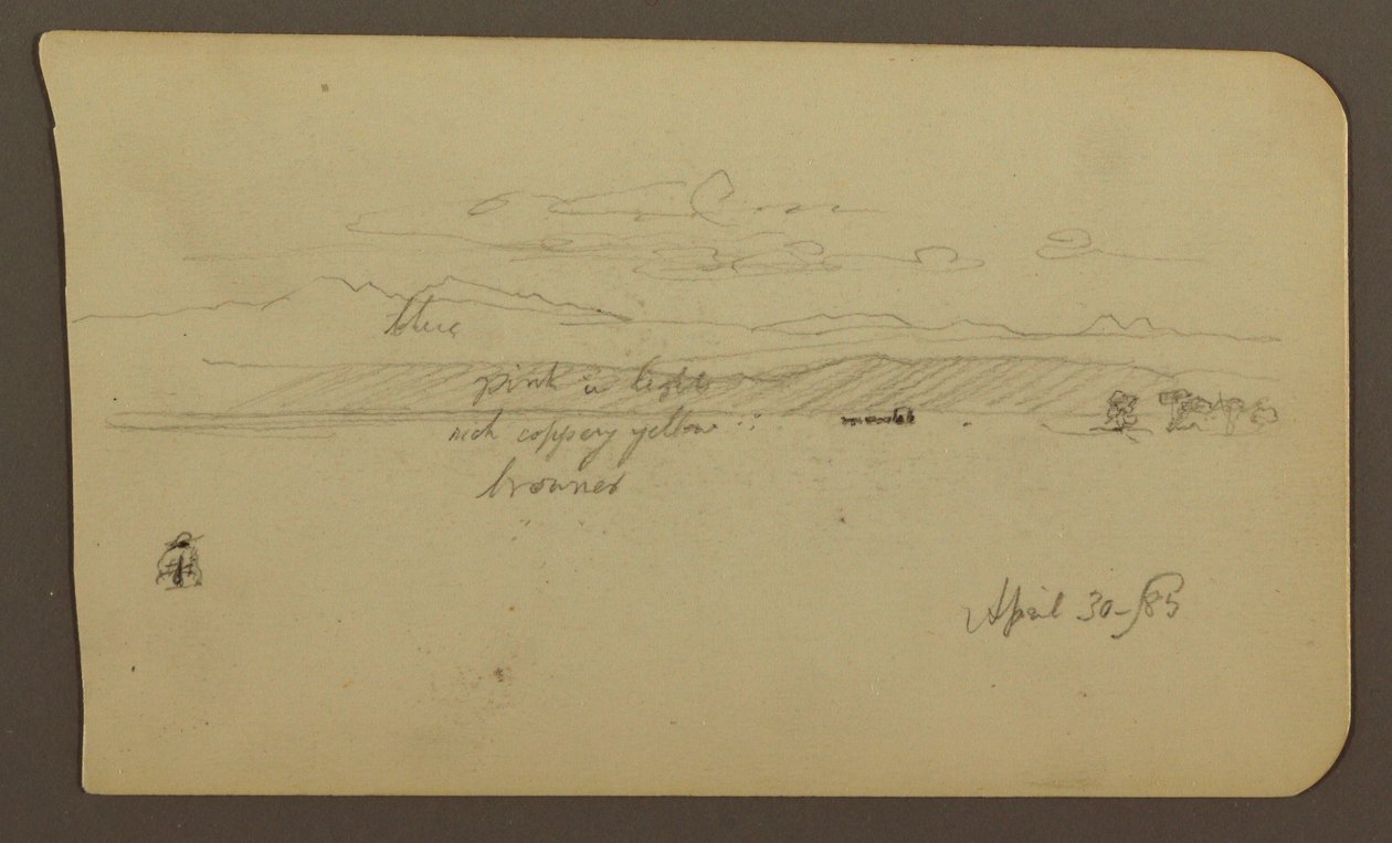 Teckning, Bergslandskap, Figur; Verso: Landskap, 30 april 1885 av Frederic Edwin Church