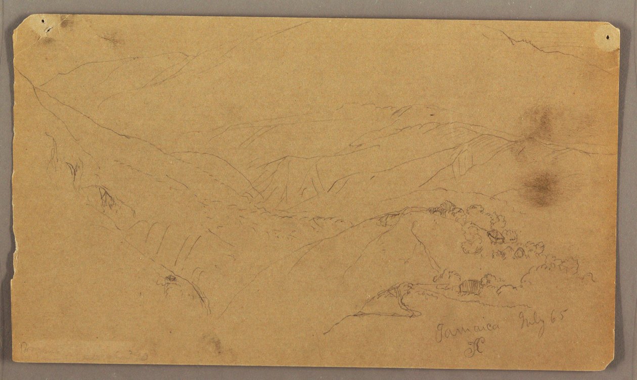 Teckning, bergslandskap, Jamaica, Västindien, juli 1865 av Frederic Edwin Church