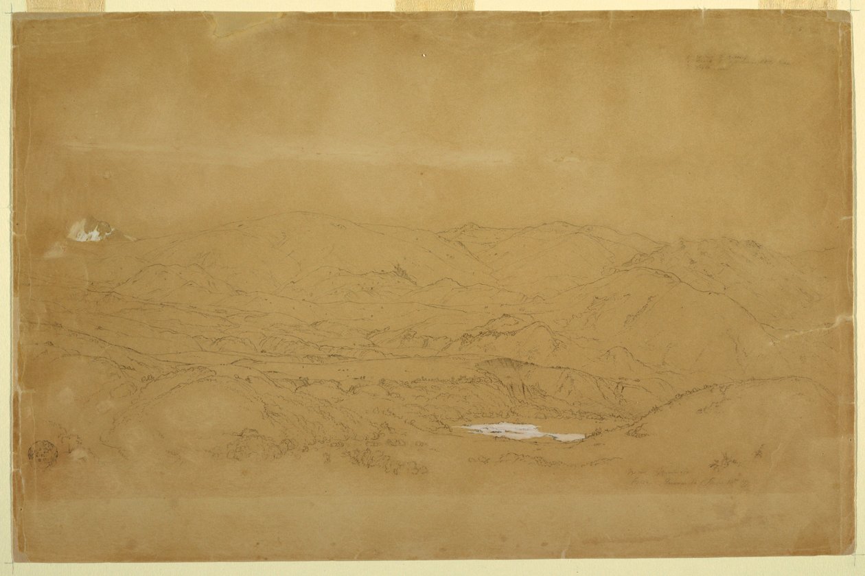 Teckning, Bergslandskap nära Guanojo och Guaranda, Ecuador, 10 juni 1857 av Frederic Edwin Church