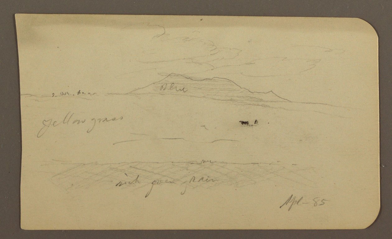 Teckning, Bergslandskap; Averso: Kyrka med kupol, april 1885 av Frederic Edwin Church