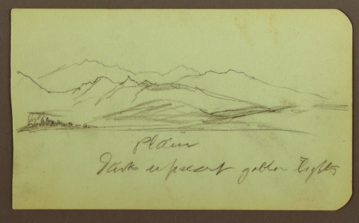 Teckning, Bergslandskap; Averso: Bergslandskap, Figur, 1883 av Frederic Edwin Church