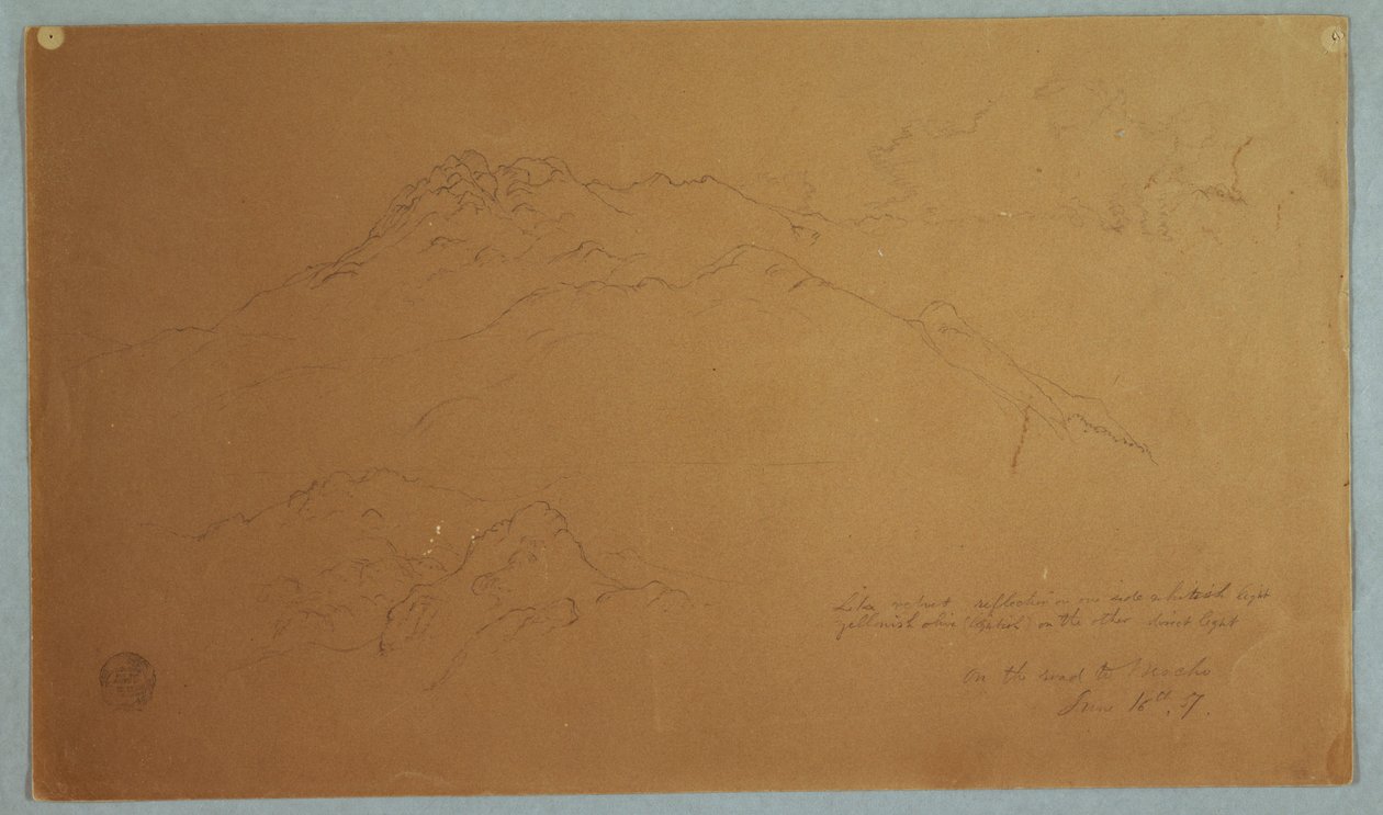 Teckning, Bergslandskap på vägen till Mocho, Ecuador, 16 juni 1857 av Frederic Edwin Church