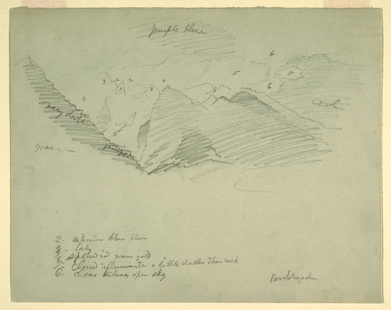 Teckning, Bergstoppar nära Berchtesgaden, Bayern, juni-juli 1868 av Frederic Edwin Church