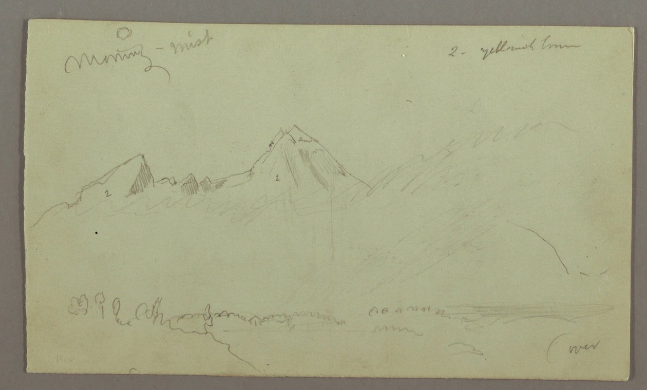 Teckning, bergstoppar, möjligen 1868 av Frederic Edwin Church