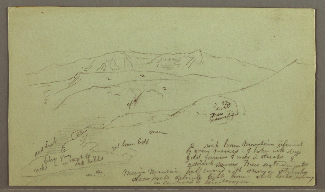 Teckning, bergskedja, maj möjligen 1868 av Frederic Edwin Church