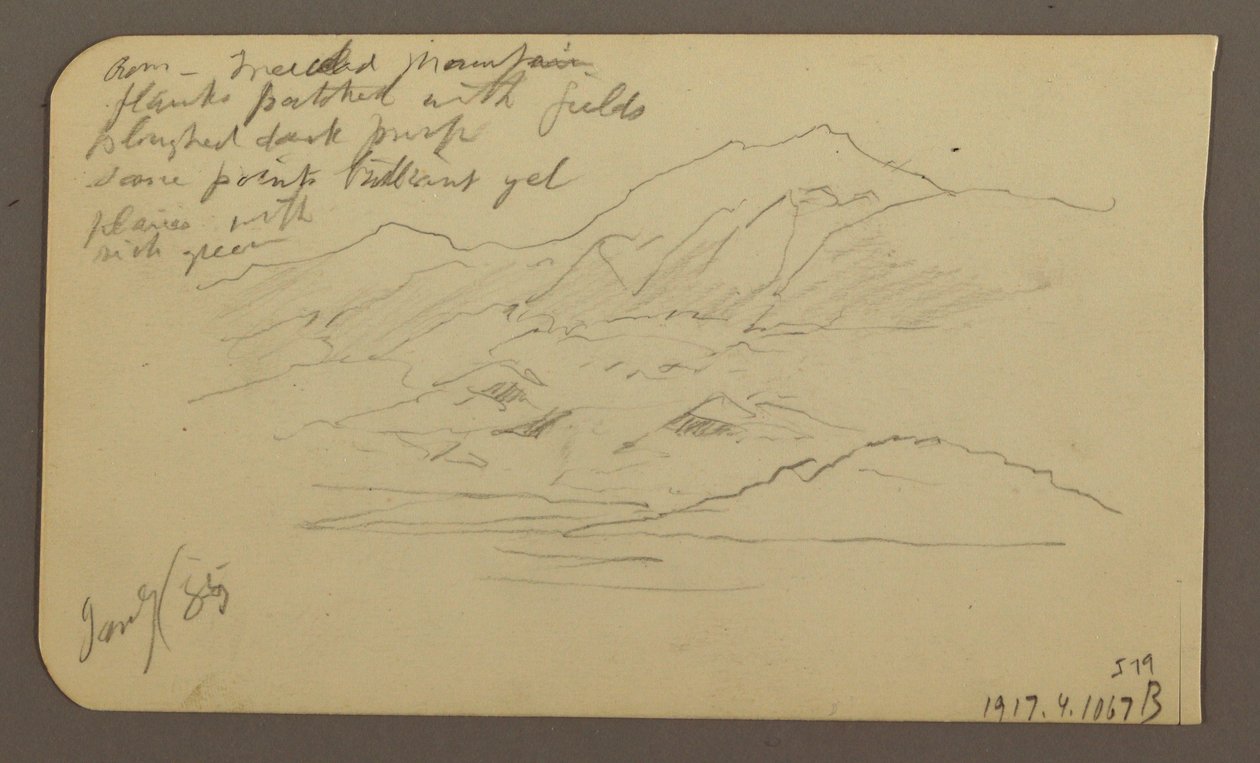 Teckning, bergskedja, Toluca; Verso: Bergskedja, Toluca, 7 januari 1885 av Frederic Edwin Church