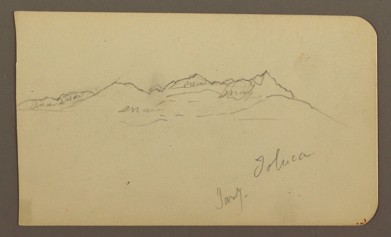 Teckning, bergskedja, Toluca; Verso: Torn, bergskedja, Toluca, 7 januari 1885 av Frederic Edwin Church
