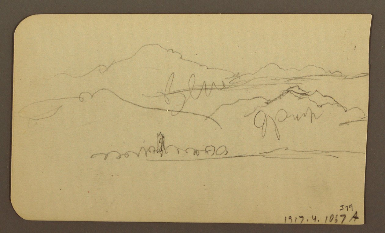 Teckning, bergskedja, Toluca; Verso: Torn, bergskedja, Toluca, 7 januari 1885 av Frederic Edwin Church