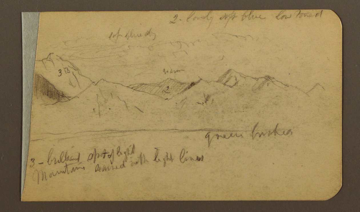 Teckning, bergskedja; Verso: Berg, molnig himmel, 1889 av Frederic Edwin Church