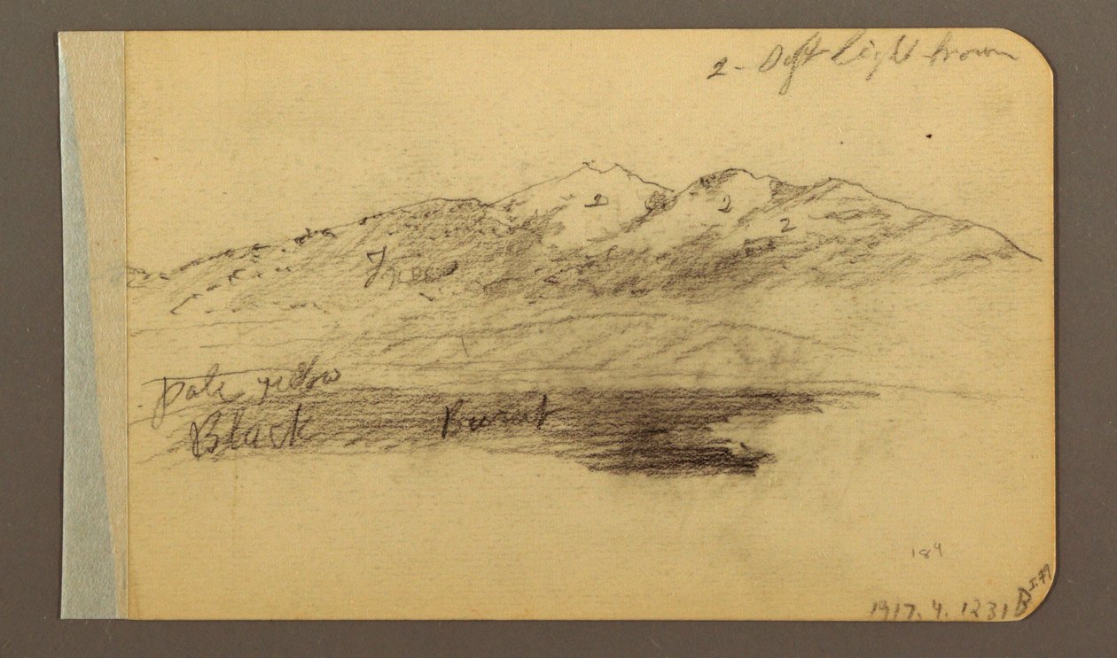 Teckning, bergskedja; Verso: Berg, molnig himmel, 1889 av Frederic Edwin Church