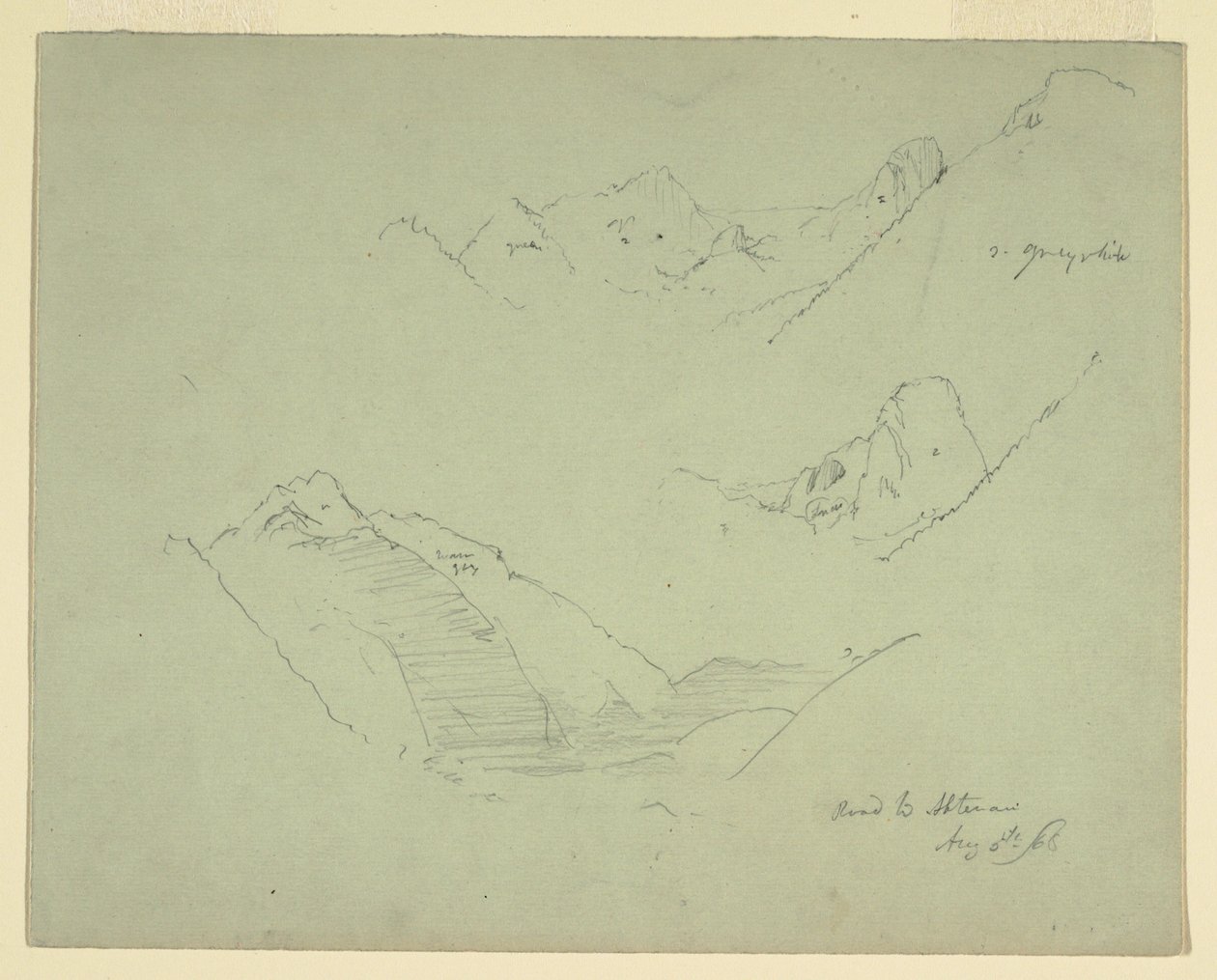Teckning, bergen nära Abtenau, Salzkammergut, 5 augusti 1868 av Frederic Edwin Church