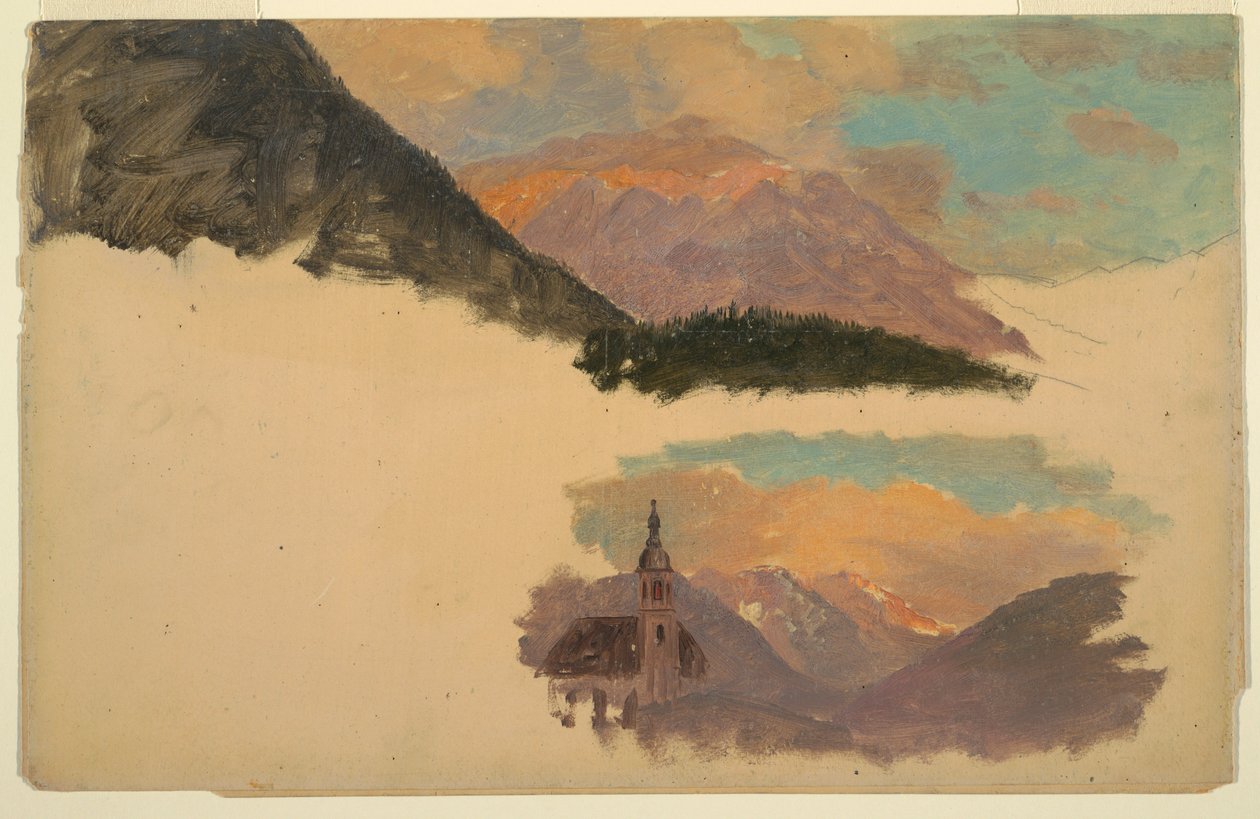 Teckning, Berg nära Berchtesgaden, Bayern, juni 1868 av Frederic Edwin Church