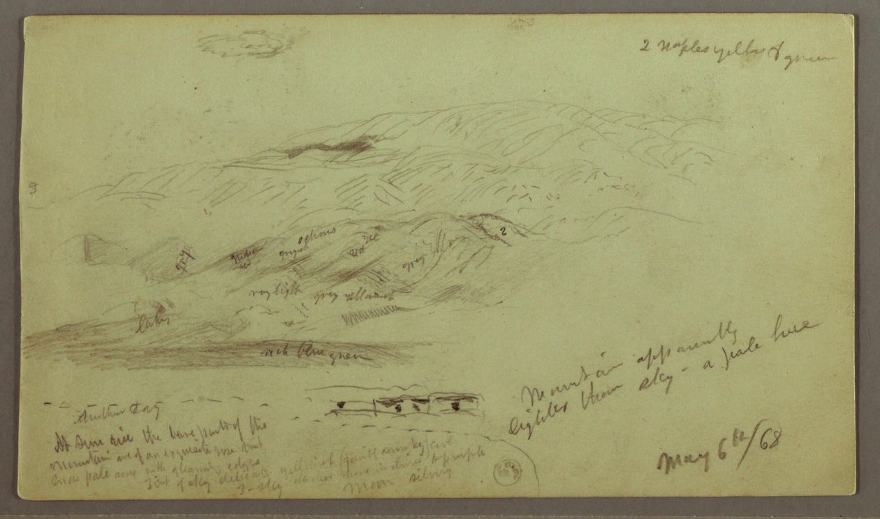Teckning, studie av bergssida, 6 maj 1868 av Frederic Edwin Church