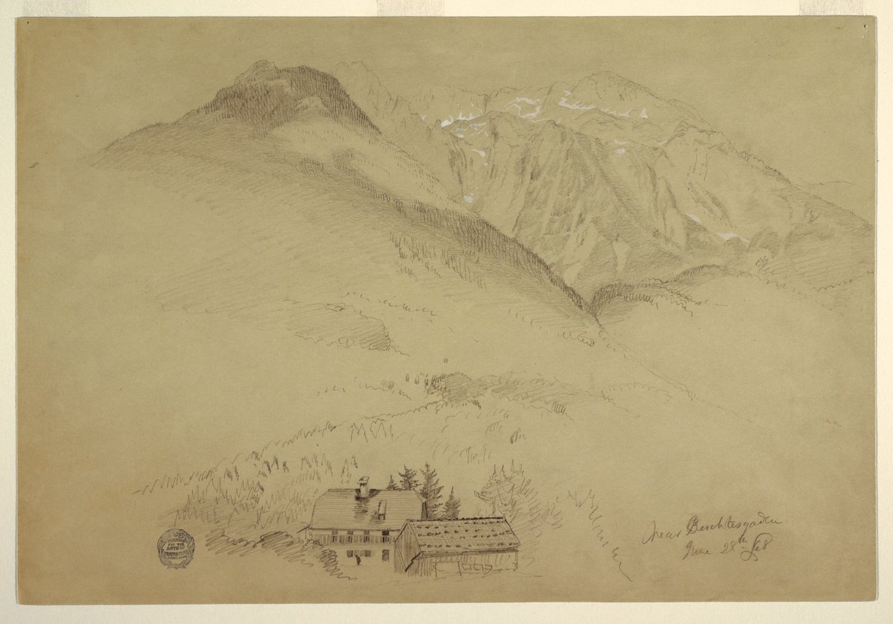 Ritning, bergen Goell och Brett nära Berchtesgarden, Bayern, 28 juni 1868 av Frederic Edwin Church