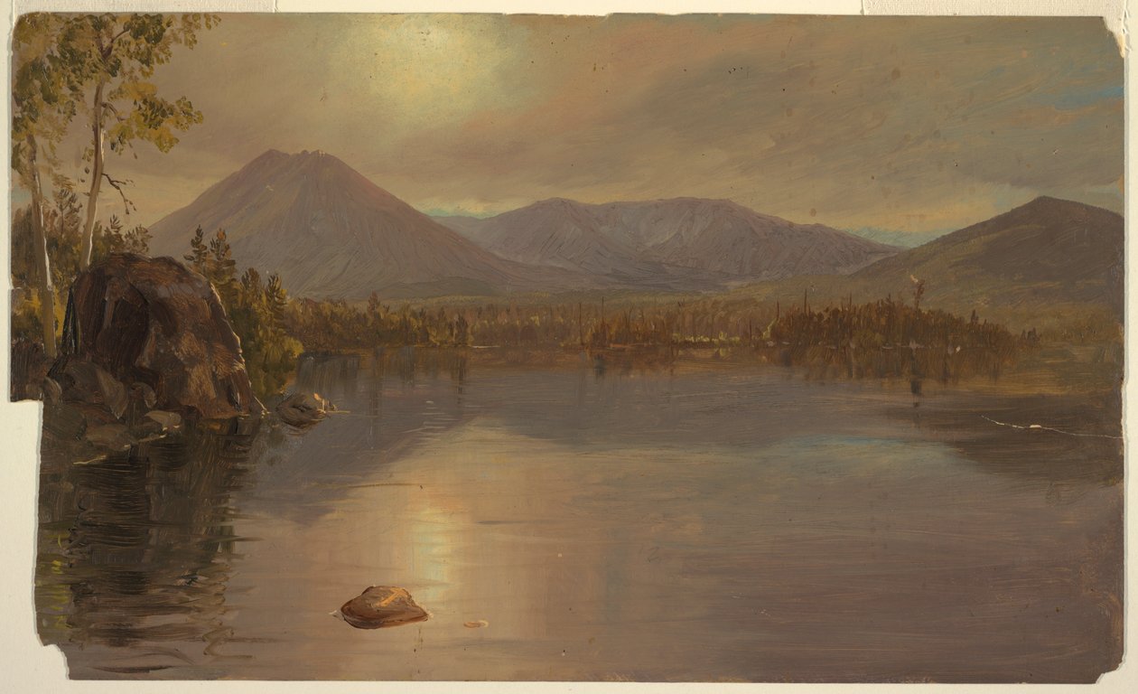 Teckning, bergen Katahdin och Turner från sjön Katahdin, Maine, 1855-60 av Frederic Edwin Church