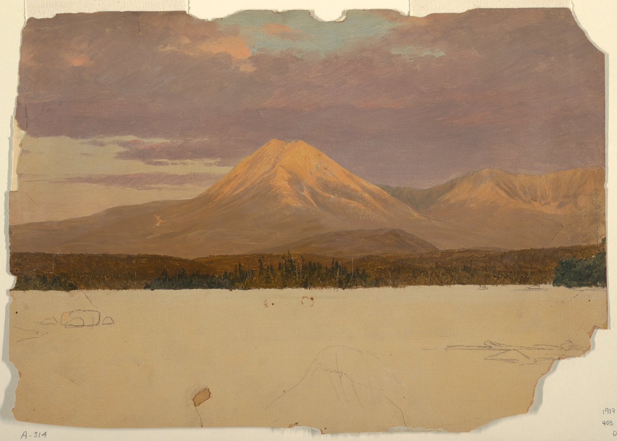 Teckning, Mt. Katahdin från Lake Katahdin, 1878 av Frederic Edwin Church