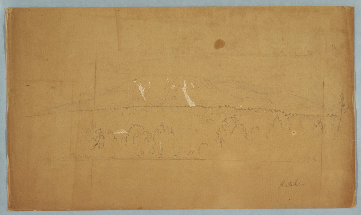 Teckning, Mt. Katahdin, från Lake Katahdin, Maine, 1852 av Frederic Edwin Church
