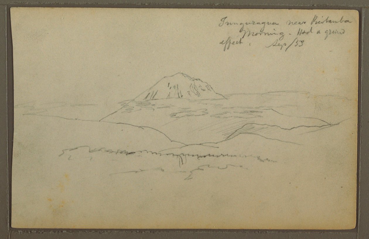 Teckning, Mt. Tunguragua, Riobamba, Ecuador, september 1853 av Frederic Edwin Church