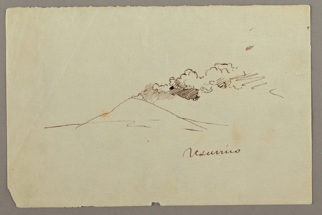 Teckning, Vesuvius med rök, möjligen 1868-69 av Frederic Edwin Church