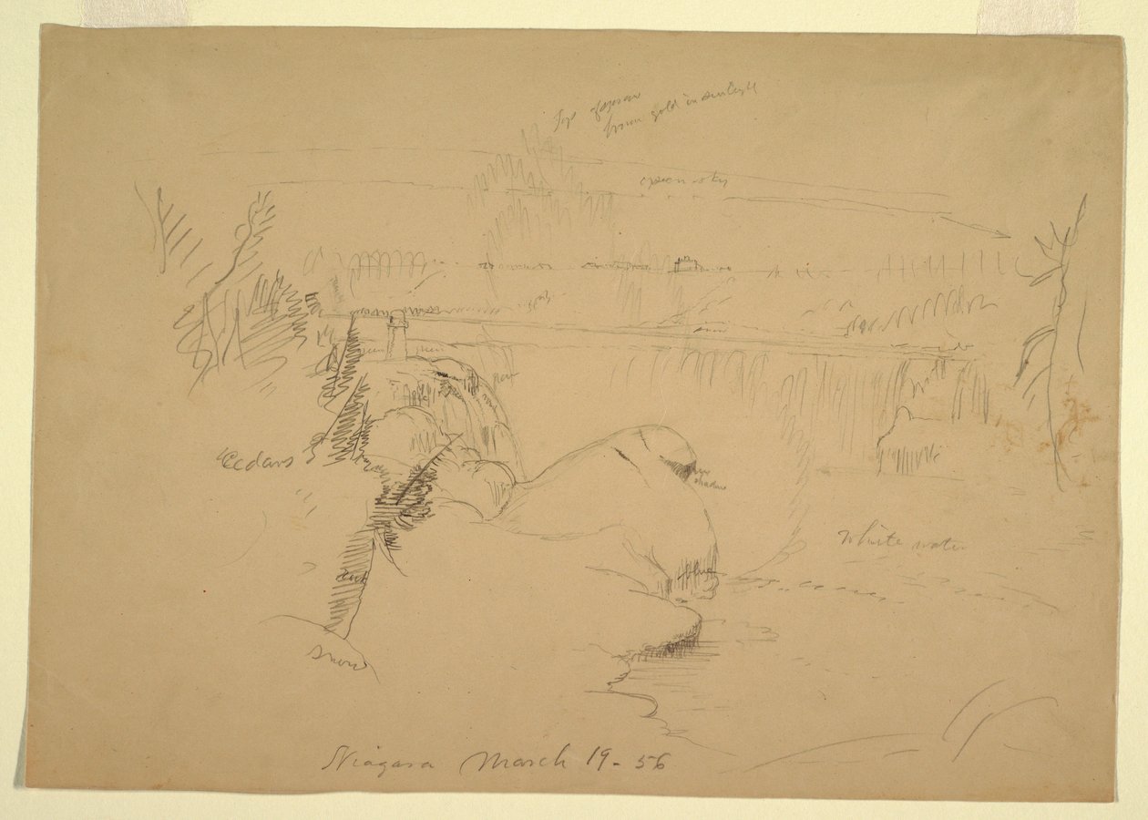 Teckning, Niagarafallen, vy från Goat Island, 19 mars 1856 av Frederic Edwin Church