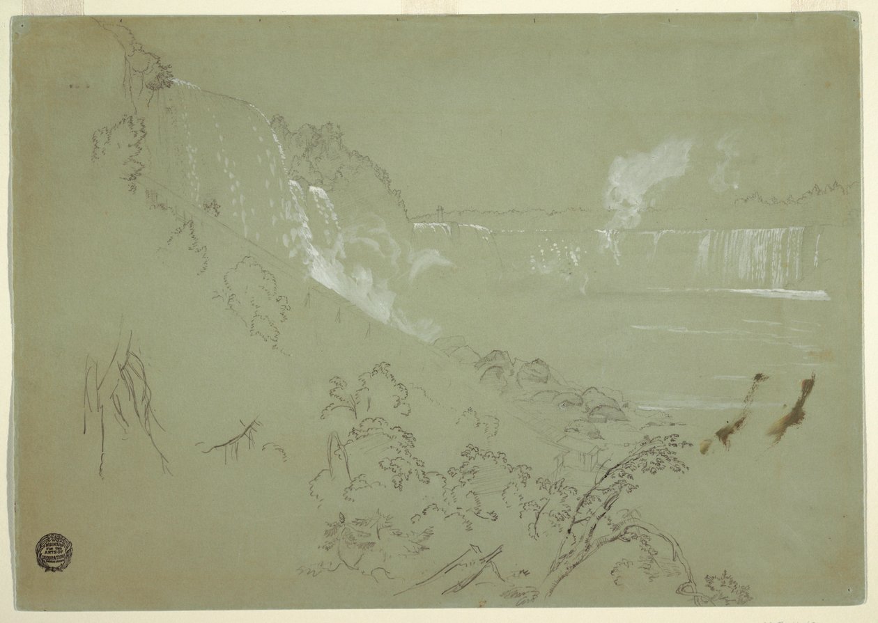 Teckning, Niagarafallen från basen av Prospect Point, 1856 eller 1858 av Frederic Edwin Church