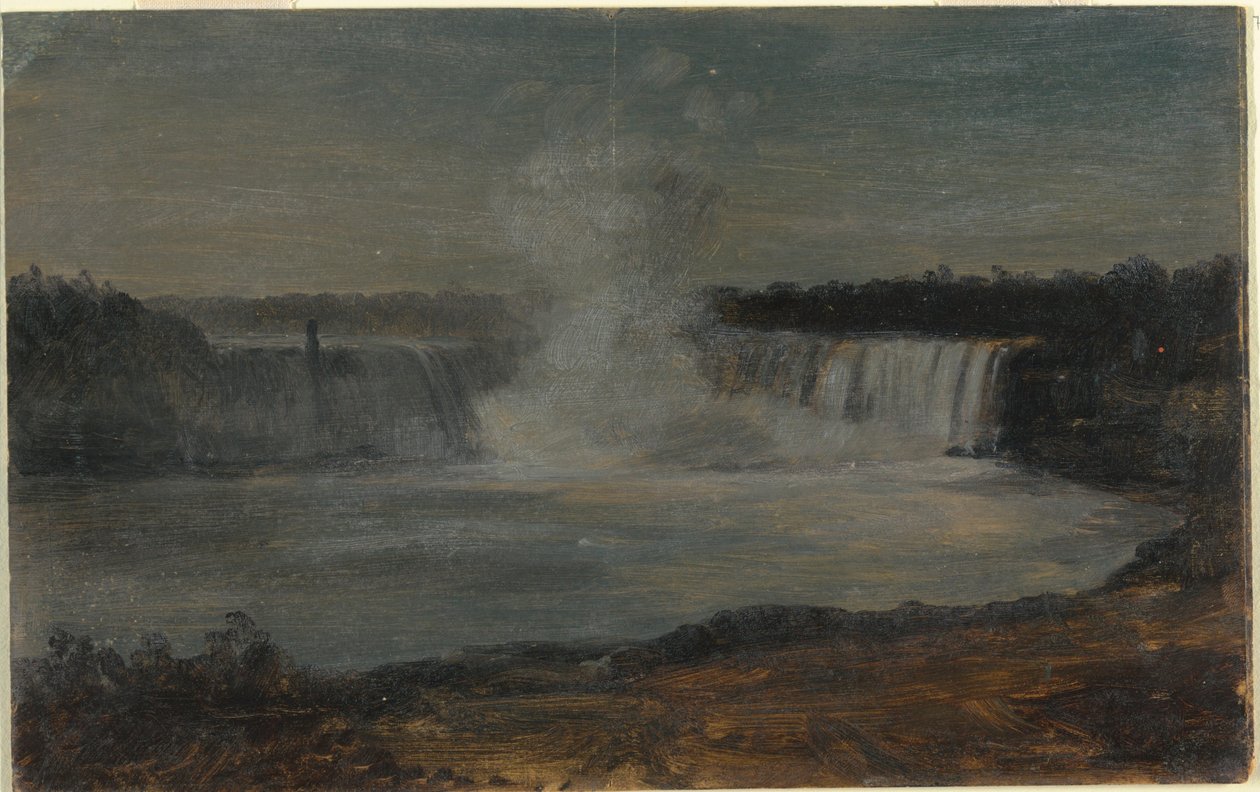 Teckning, Niagarafallen i kvällsljus, september 1856 av Frederic Edwin Church
