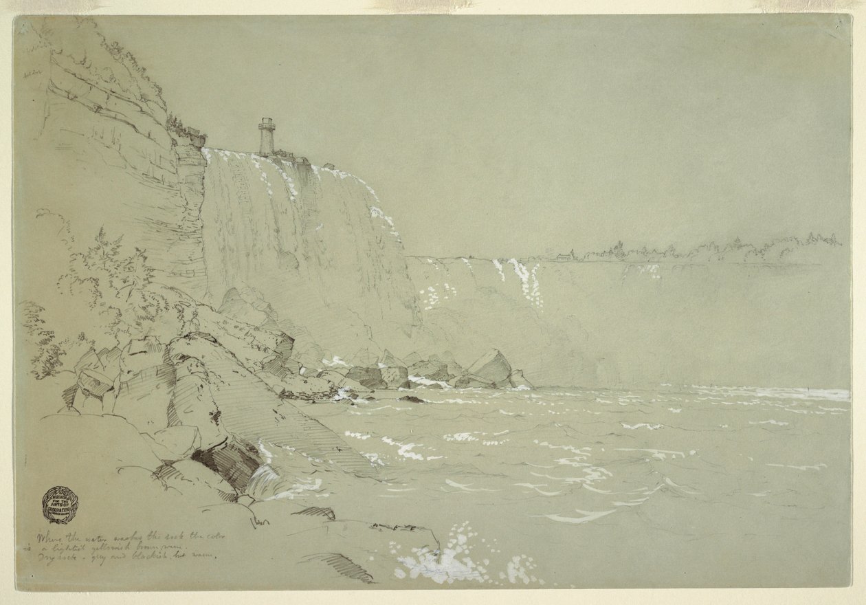 Teckning, Niagarafallen med Terrapin Tower, 1856 av Frederic Edwin Church