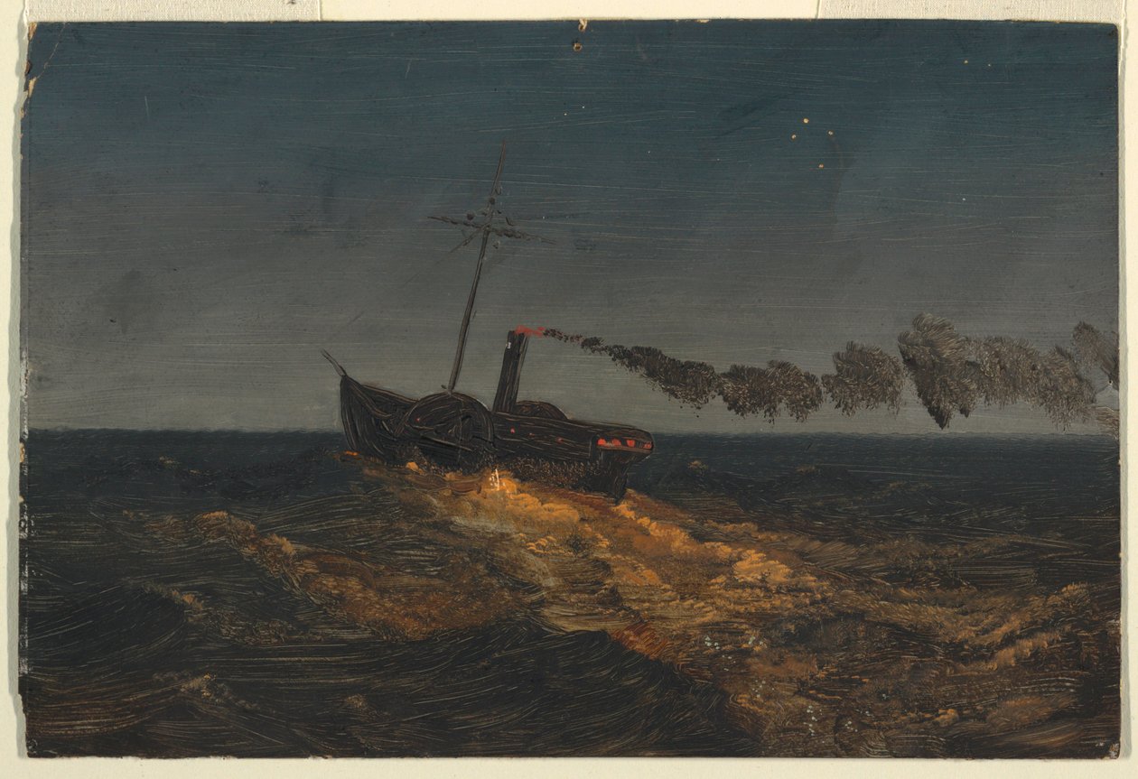 Teckning, Hjulångare i skymningen, ca 1853 av Frederic Edwin Church