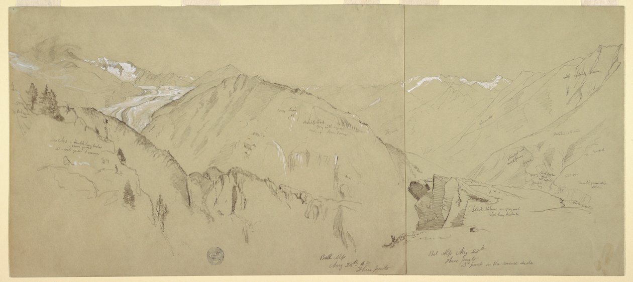 Teckning, Panoramautsikt från Bel Arp, 1868 av Frederic Edwin Church