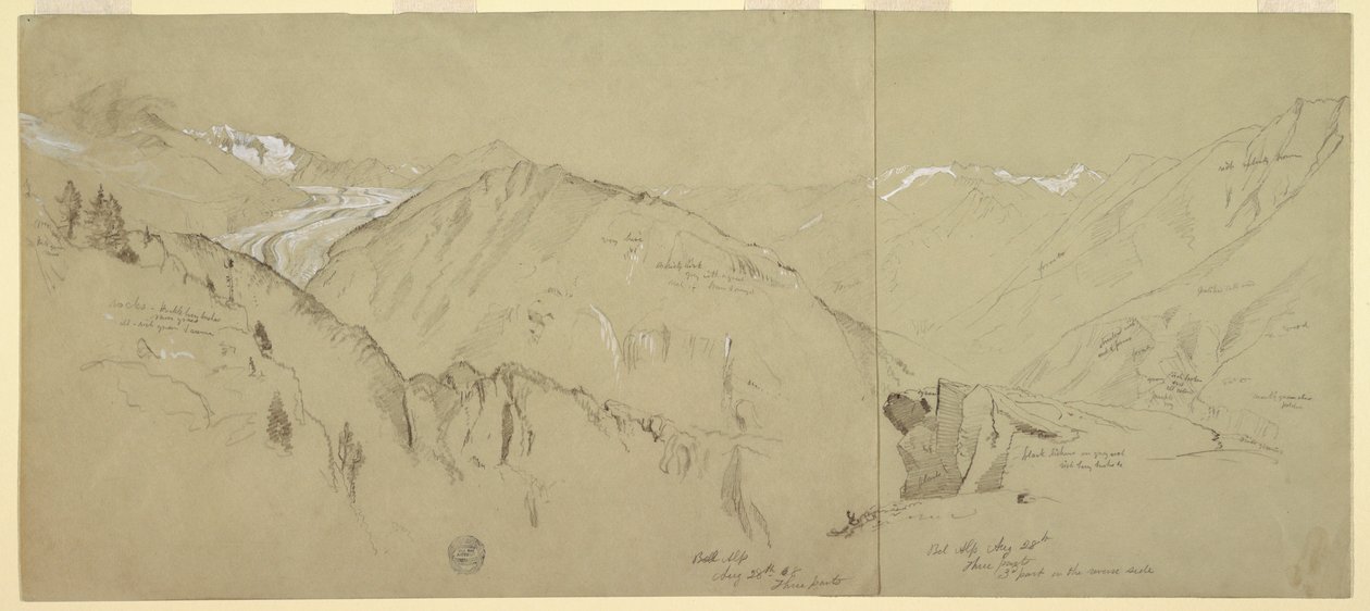 Teckning, Panoramautsikt från Bel Arp, 1868 av Frederic Edwin Church