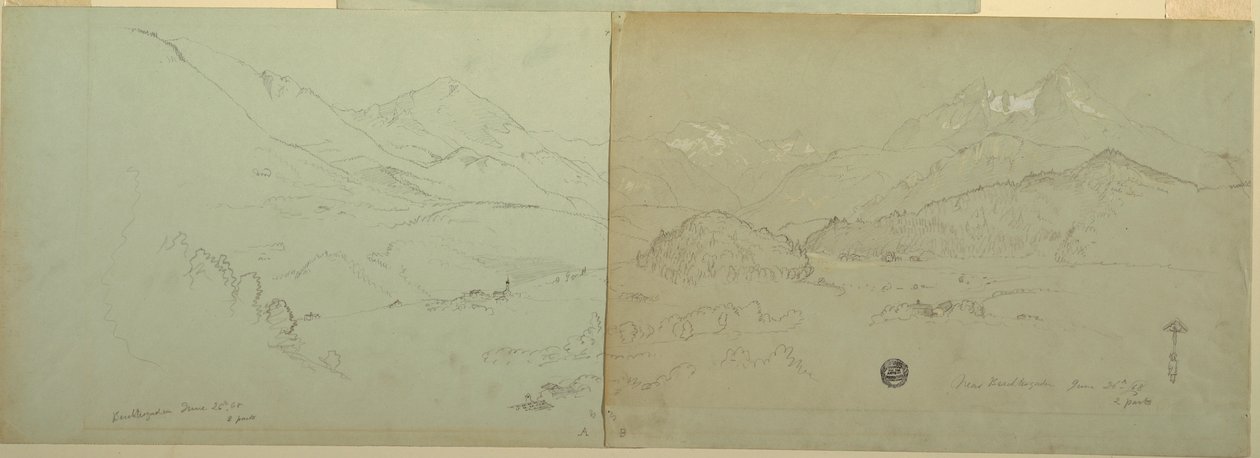 Teckning, Panoramavy över Unter-Schönau, 1868 av Frederic Edwin Church