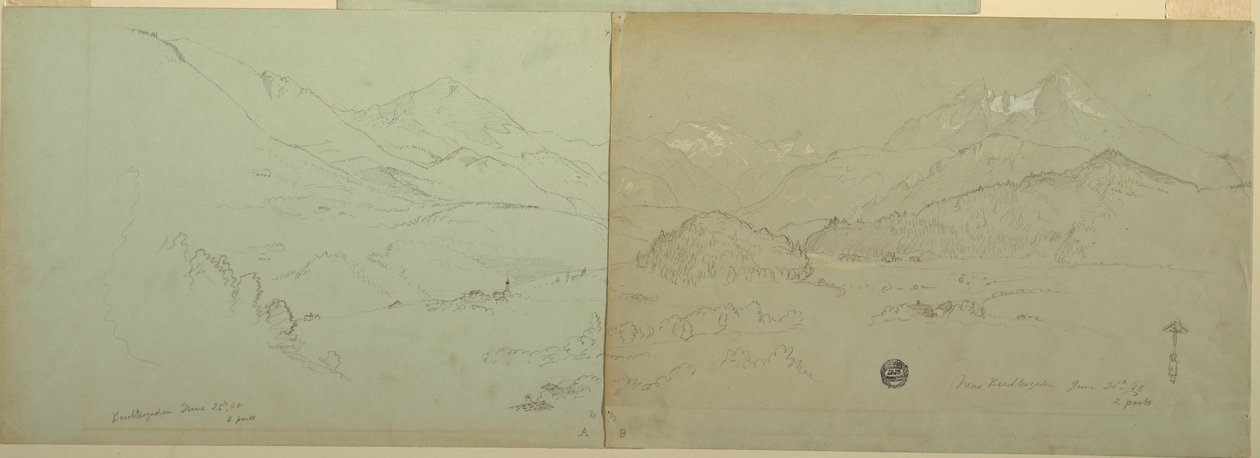 Teckning, Panoramavy över Unter-Schönau, 1868 av Frederic Edwin Church