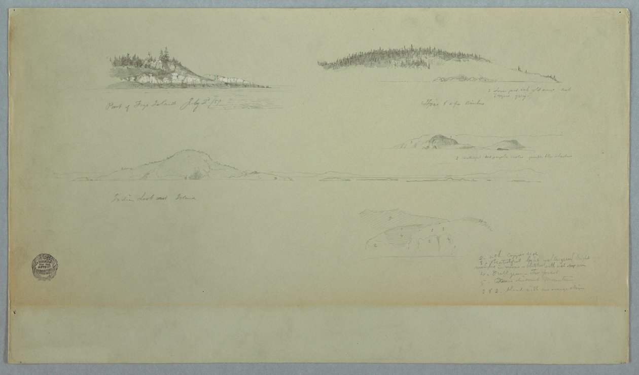 Teckning, del av Fogo Island, Indian Look, 2 juli 1859 av Frederic Edwin Church