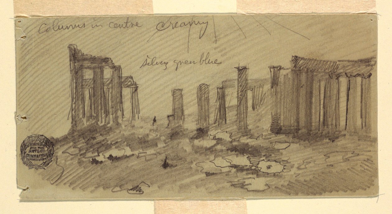 Teckning, Parthenon, Aten från väster, april 1869 av Frederic Edwin Church