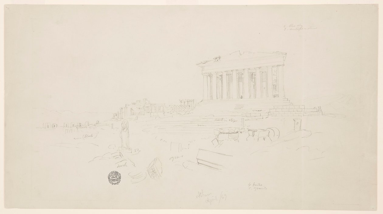 Ritning, Parthenon och Erectheion, Aten, april 1869 av Frederic Edwin Church