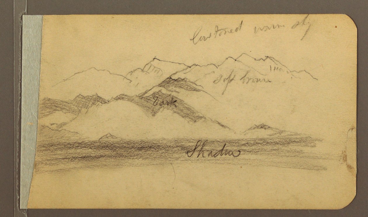 Teckning, Orizabas topp, figur; Averso: Slätt och bergskedjor, 1889 av Frederic Edwin Church