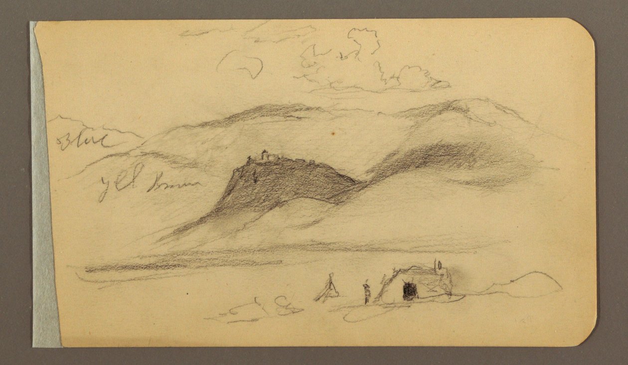 Teckning, Slätt, kulle, stad; Verso: Bergskedja, 1889 av Frederic Edwin Church