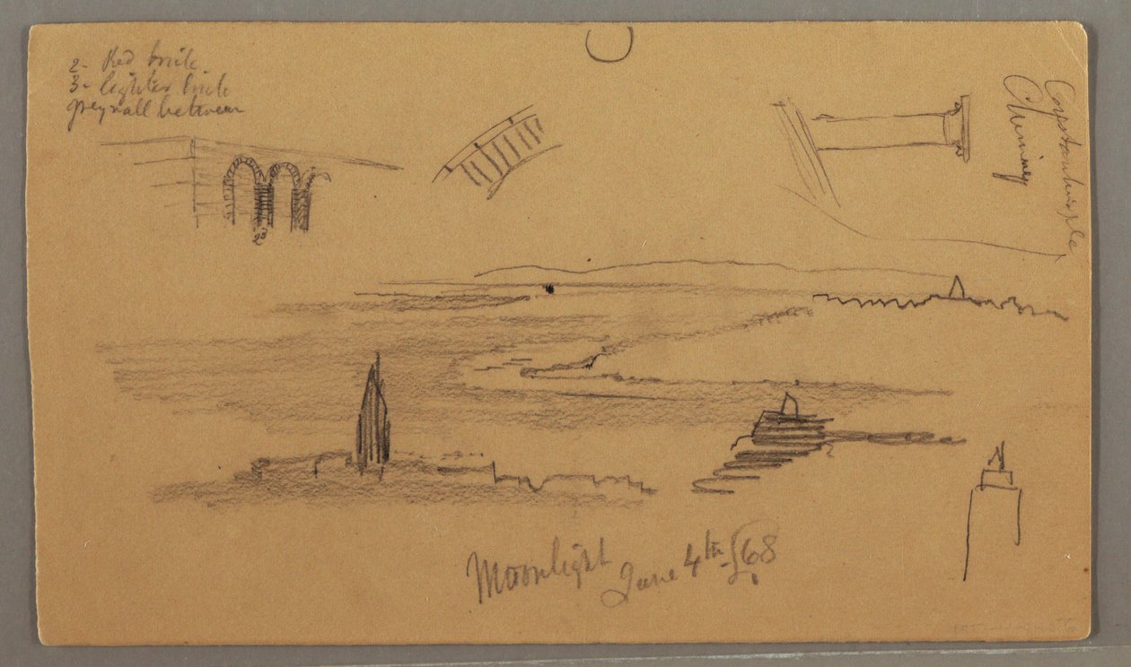 Teckning, Slätter, Arkitekturstudier, 4 juni 1868 av Frederic Edwin Church