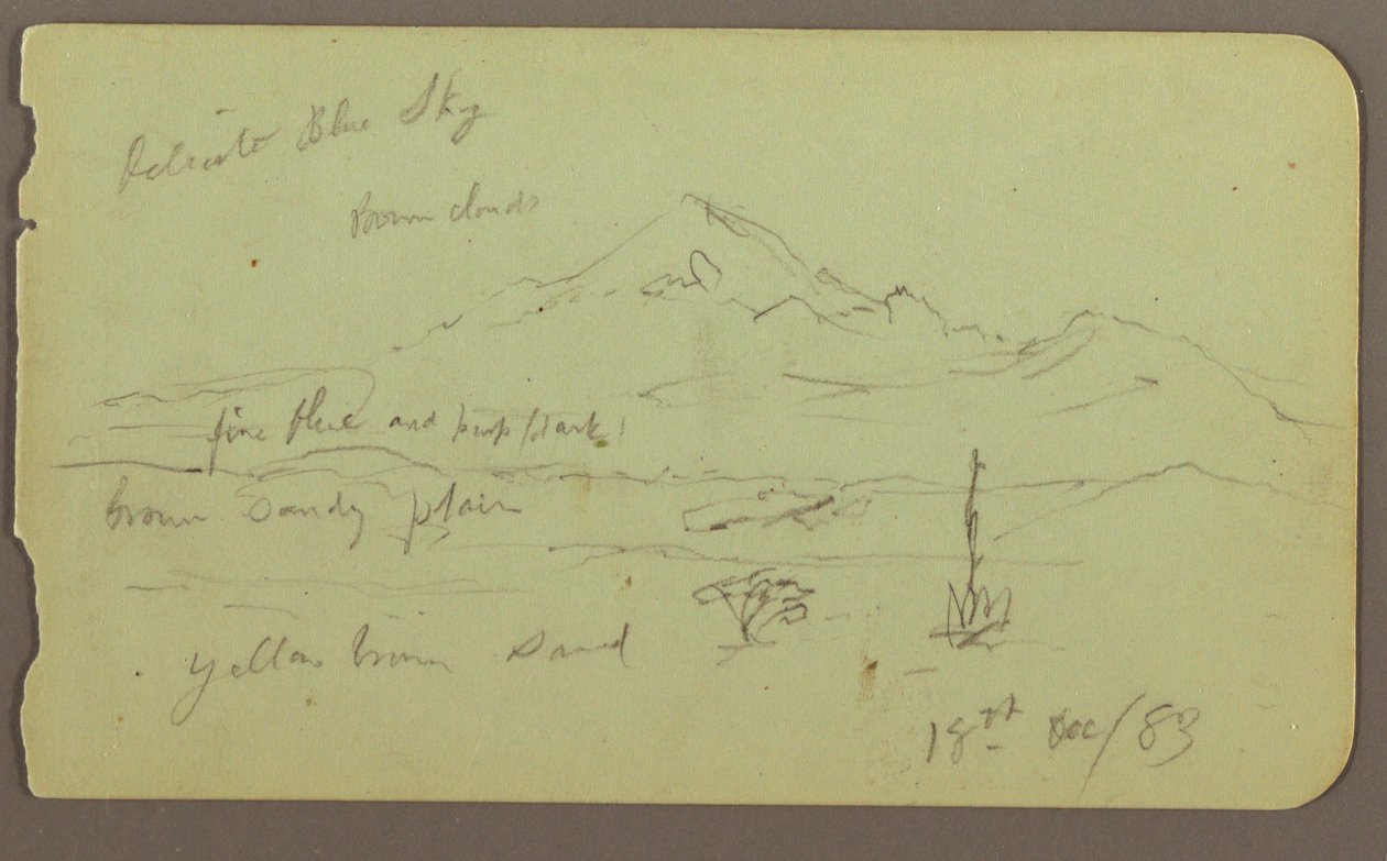 Ritning, Popocatapel; Verso: Frise på Texcoco Hotel, 18 december 1883 av Frederic Edwin Church