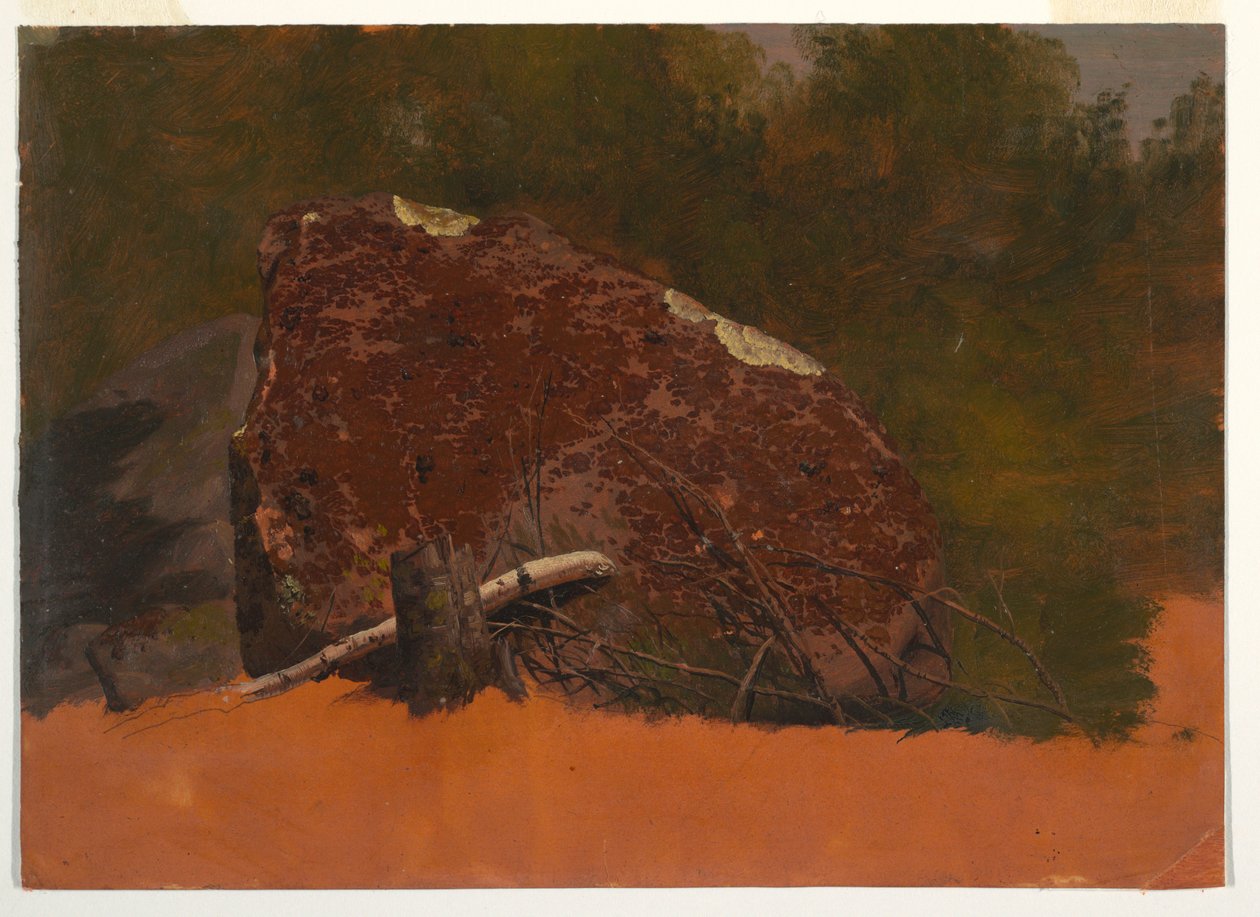 Teckning, möjligen Mt. Desert, Island, sten, ca 1845 av Frederic Edwin Church