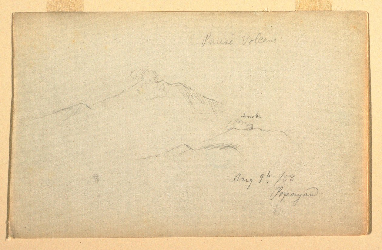 Teckning, Vulkanen Purese sedd från Popayan, Colombia, 9 augusti 1853 av Frederic Edwin Church
