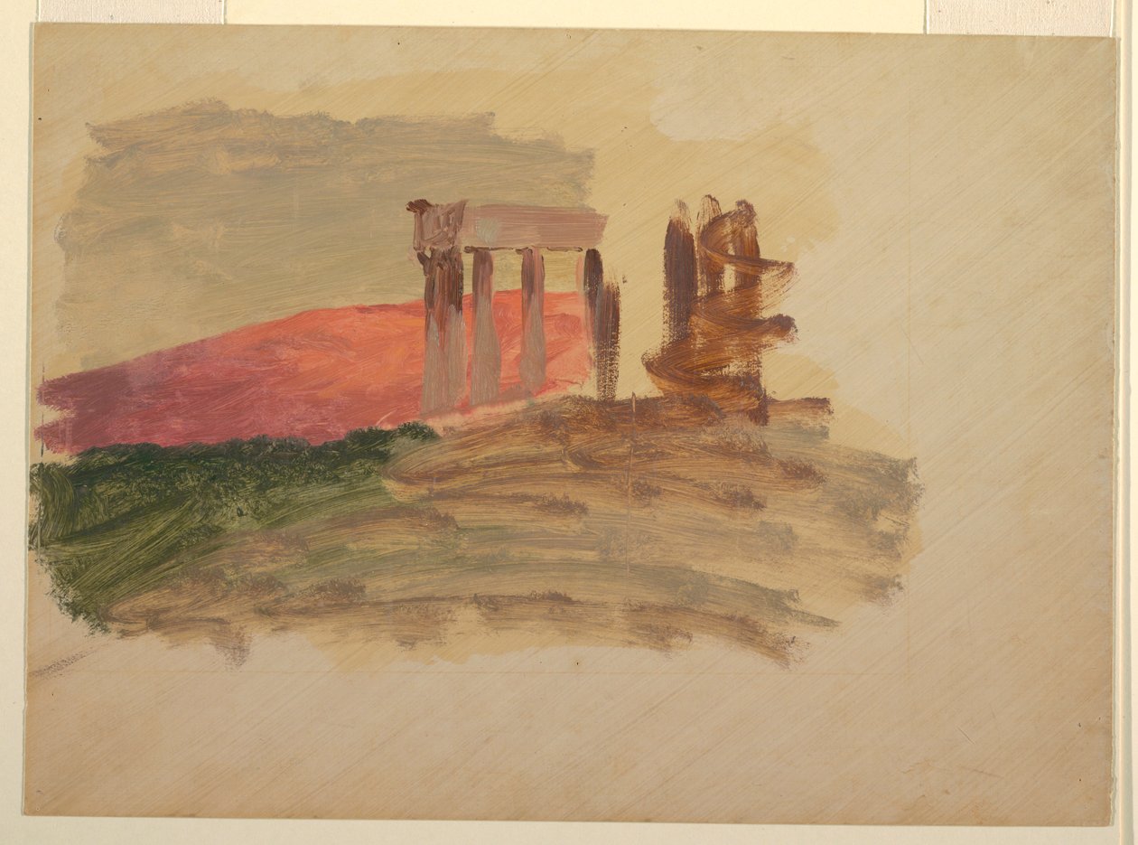 Teckning, Snabbskiss av templet i Korinth, 1869 av Frederic Edwin Church