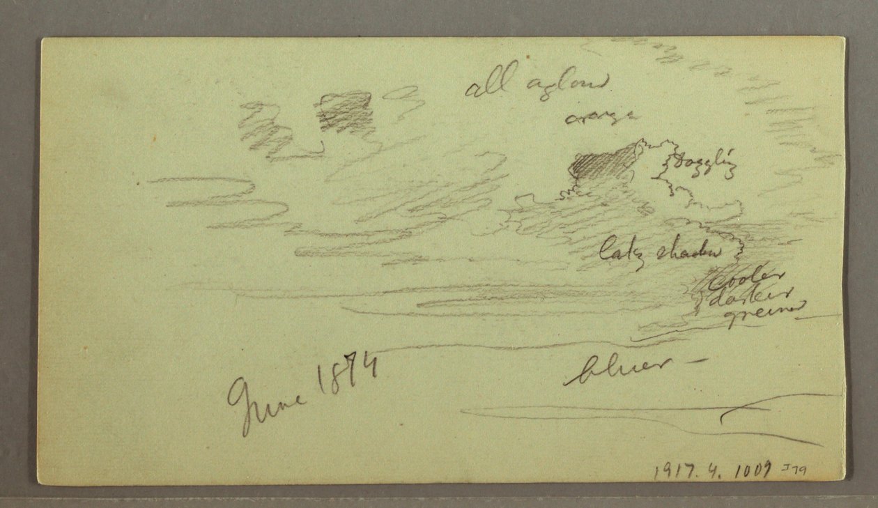 Teckning, Flod genom berg, möjligen 1874 av Frederic Edwin Church