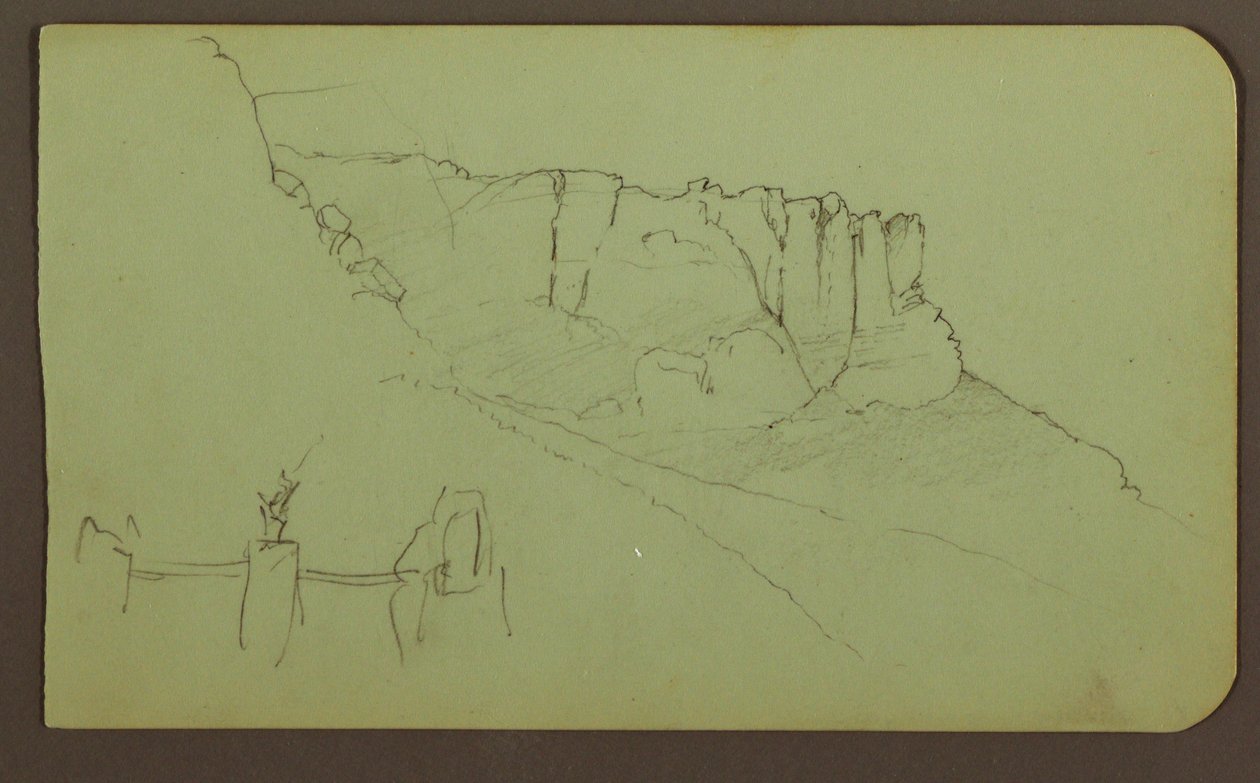 Teckning, klippvägg, pilaster; Verso: Bergslandskap, figurer, 1883 av Frederic Edwin Church